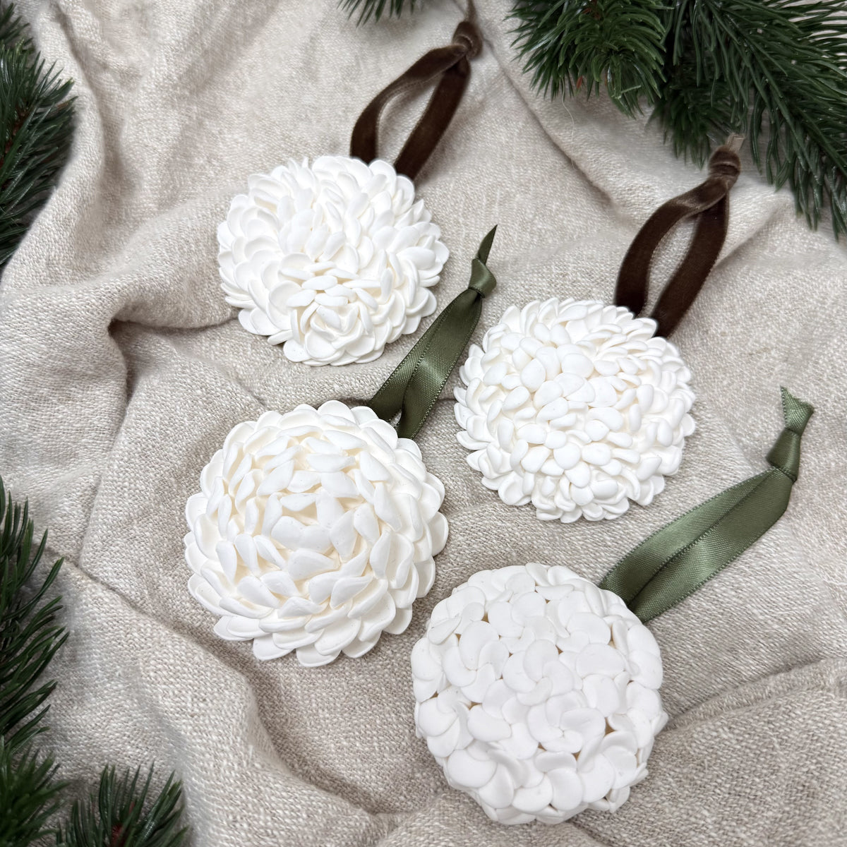 Hand Sculpted Christmas Bauble: Floral & Coastal Art Ornament