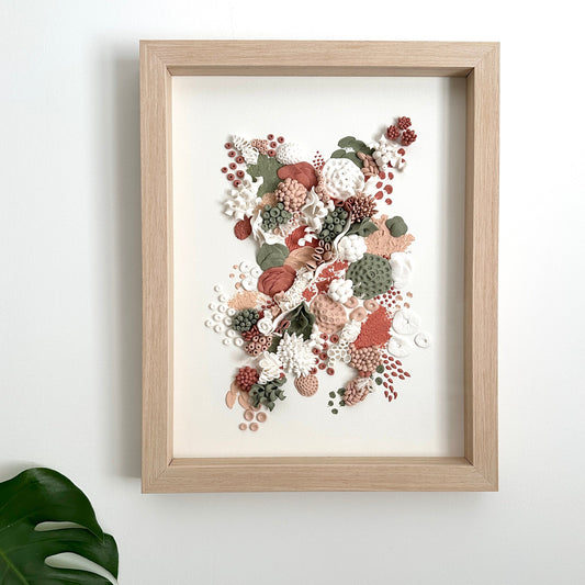 Peach Coral Reef framed with art glass