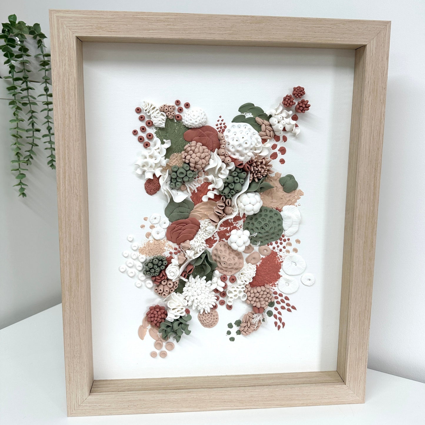 Peach Coral Reef framed with art glass