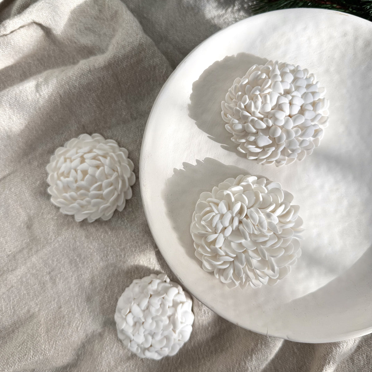 Hand Sculpted Christmas Bauble: Floral & Coastal Art Ornament
