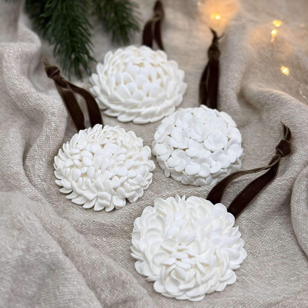Hand Sculpted Christmas Bauble: Floral & Coastal Art Ornament