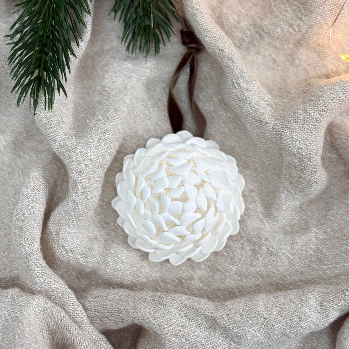 Hand Sculpted Christmas Bauble: Floral & Coastal Art Ornament