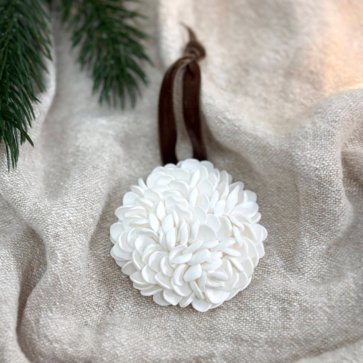 Hand Sculpted Christmas Bauble: Floral & Coastal Art Ornament