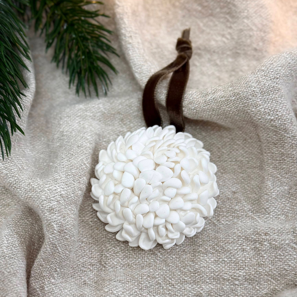 Hand Sculpted Christmas Bauble: Floral & Coastal Art Ornament