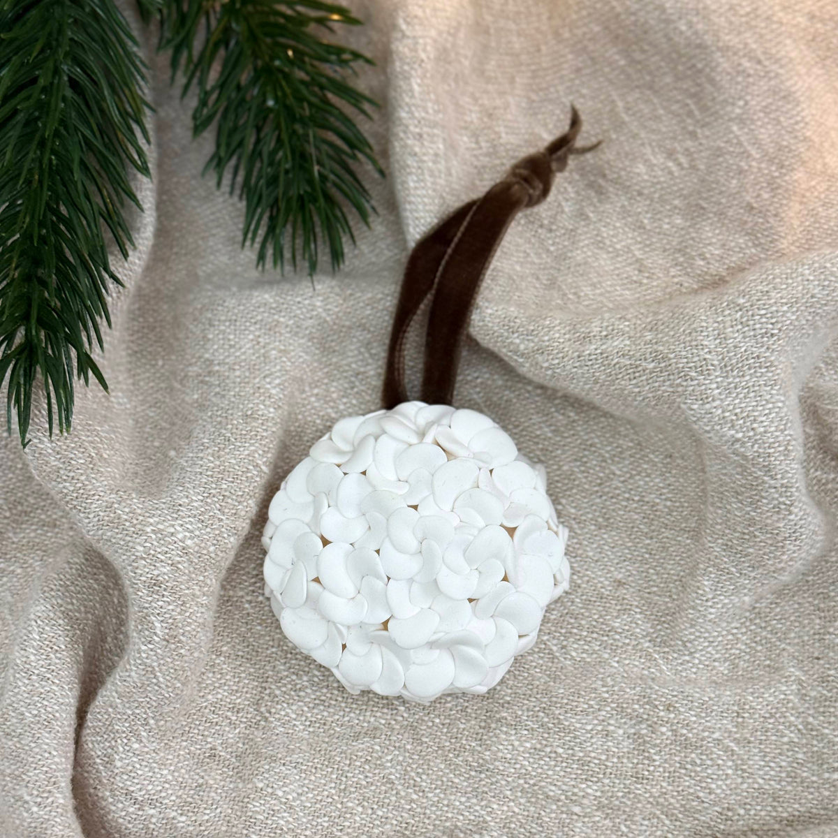 Hand Sculpted Christmas Bauble: Floral & Coastal Art Ornament
