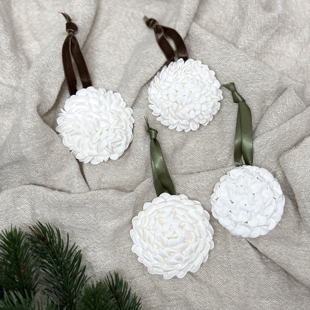 Hand Sculpted Christmas Bauble: Floral & Coastal Art Ornament