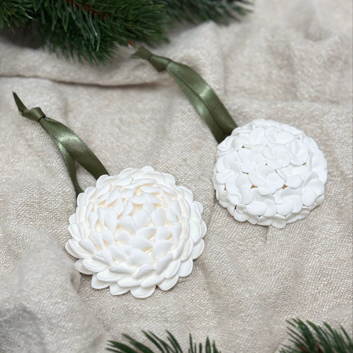 Hand Sculpted Christmas Bauble: Floral & Coastal Art Ornament