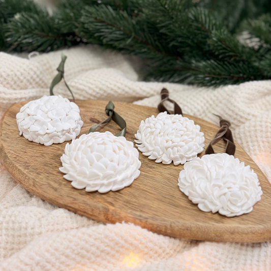 Hand Sculpted Christmas Bauble: Floral & Coastal Art Ornament
